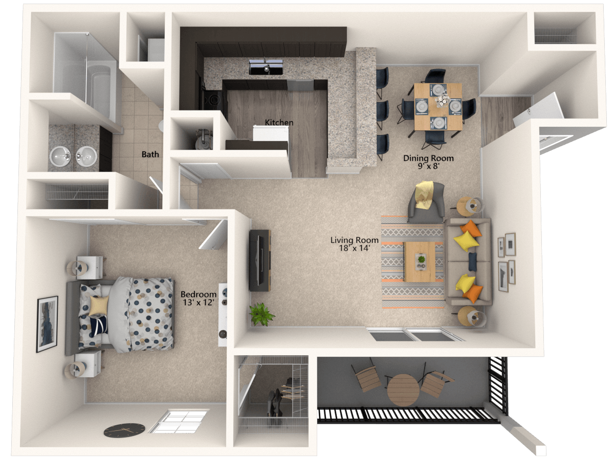 A3: 1 Bed 1 Bath floor plan
